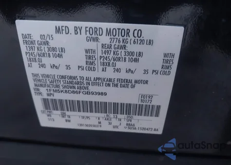 2015 Ford Explorer Xlt z USA, uszkodzony, nr VIN 1FM5K8D86FGB93989